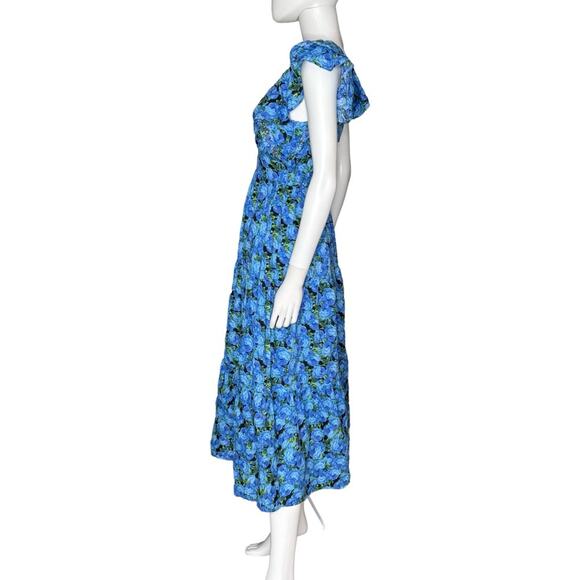 English Factory Women's Floral-Print Tiered Flutter-Sleeve Dress Blue Sz XS NWT - Picture 4 of 9